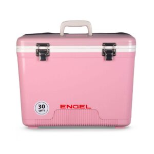 Engel 30-Quart 48 Can Portable Leak-Proof Compact Lightweight Insulated Airtight Hard Drybox Cooler for Fishing, Hunting, and Camping, Pink