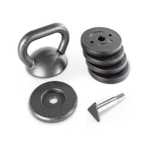 Apex Adjustable Cast Iron Kettlebell Full Body Strength Training Fitness Weight with 15 Pound Handle, 4 Removable Spacer Disks, and 5 Pound Bottom