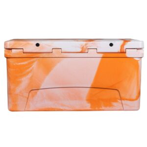 Elkton Outdoors 110 Quart Rotomolded Thermoplastic Heavy Duty Ice Chest Cooler with Built-In Bottle Opener Tabs and Integrated Fish Ruler, Orange