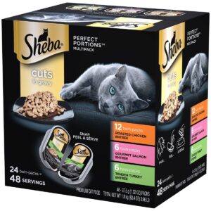 Sheba Perfect Portions Cuts In Gravy Chicken, Salmon & Turkey Entrée Premium Wet Cat Food - 2.6oz/24ct Variety Pack