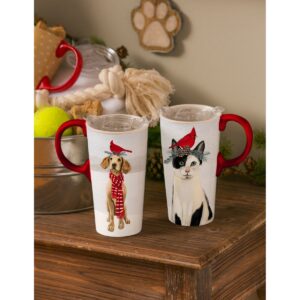 Evergreen Cypress Home Ceramic Travel Cup 17oz. ,withbox and Tritan Lid Christmas Cat