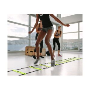 HolaHatha 20 Foot 12 Rung Adjustable Portable Sports Agility Speed Fitness Training Ladder Equipment for Football, Baseball, and Soccer, Black/Yellow
