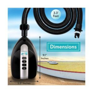 SereneLife SLPUMP20 Electric 110W 12Volt Compact Portable Quick Air Inflator Deflator for SUP Paddleboards, Inflatables, and Watersports, Black