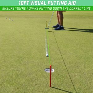 GoSports Down The Line 10 Foot Golf Putting Alignment String Training Aid with Travel Case and Damage Free Powder Coated Metal Spikes