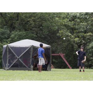 CLAM Quick-Set Escape 12 x 12 Foot Portable Pop-Up Camping Outdoor Gazebo Screen Tent Canopy Shelter and Carry Bag with 6 Wind and Sun Panels, Green