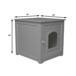 zoovilla Kitty Litter Loo Indoor Hidden Litter Box Enclosure Furniture, Litter Box Cabinet with Framed Panels and Arched Doorways, Gray