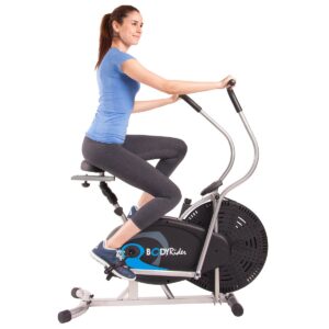 Body Flex Sports BRF650 Body Rider Upright Gel Seat Fan Bike with Looped Pedals