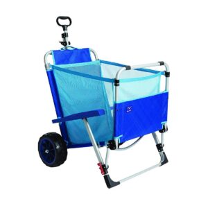 Mac Sport 2-in-1 Outdoor Portable Beach Folding Lounger Chair and Wagon Pull Cart Basket with Locks and Wheels for the Beach and Camping, Blue