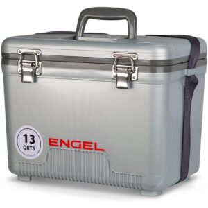 Engel 13 Quart Compact Durable Ultimate Leak Proof Outdoor Dry Box Cooler in Silver with Stain and Odor-Resistant Surface for 18 Cans or 12 lbs of Ice