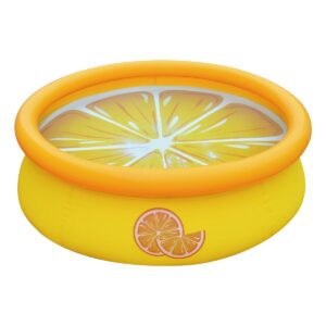 JLeisure Sun Club17789 5 Foot x 16.5 Inch 1 to 2 Person Capacity Orange 3D Above Ground Kid Inflatable Outdoor Backyard Swimming Pool, Yellow