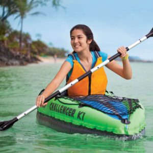Intex Challenger K1 Inflatable Single Person Kayak Set and Accessory Kit with Aluminum Oar and High Output Air Pump built for Lakes, Rivers, & Fishing