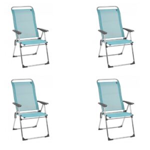 Lafuma Alu Cham Folding, Adjustable 5-Position Reclining Outdoor Mesh Sling Chair for Camping, Beach, Backyard, and Patio, Lac Blue (Set of 4)