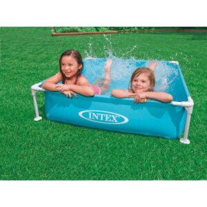 Intex 57173EP 4ft x 4ft x 12in Miniature Outdoor Frame Beginner Teaching Above Ground Square Kiddie Swimming Pool for Ages 3 and Up, Blue