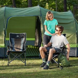 Timber Ridge Indoor Outdoor Portable Lightweight Folding Camping High Back Lounge Chair w/ Cup Holder & Carry Bag for Hiking, Beach, and Patio, Black