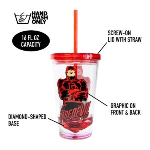 Just Funky OFFICIAL Daredevil Tumbler With Straw | Feat. Dardevil's Hero Pose | Holds 18 OZ