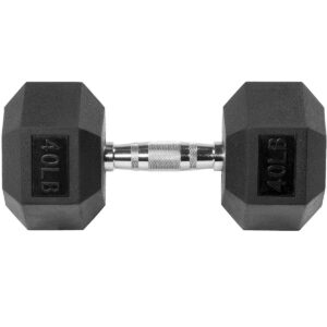 Sporzon! Exercise Equipment Rubber Encased Hexagon Handheld Weight Dumbbells with Contoured Non Slip Handles for Home Fitness, Single 40 Pounds