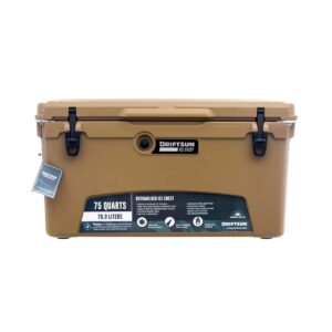 Driftsun Heavy Duty Rotomolded Thermoplastic UV Resistant Portable 75 Quart Insulated Hardside Ice Chest Beverage Cooler, Tan