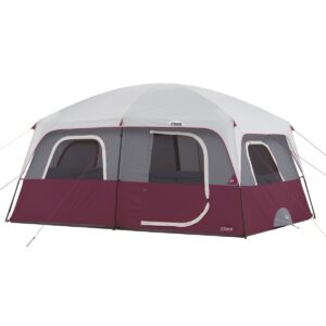 CORE Straight Wall 14 x 10 Foot 10 Person Cabin Tent with 2 Rooms & Rainfly, Red