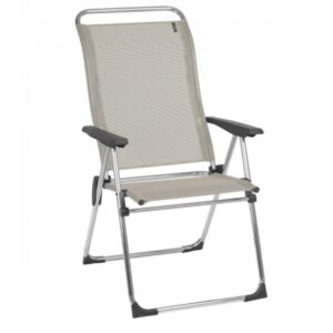 Lafuma Alu Cham Folding, Adjustable 5-Position Reclining Outdoor Mesh Sling Chair for Camping, Beach, Backyard, and Patio, Seigle Gray (Set of 4)