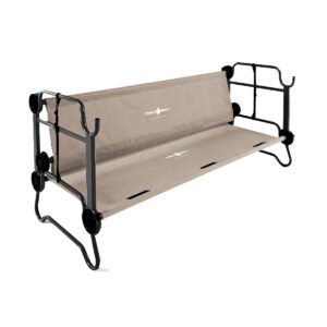Disc-O-Bed Large Cam-O-Bunk 2 Person Bench Bunked Double Camping Bunk Bed Cot with 2 Side Organizers, Tan
