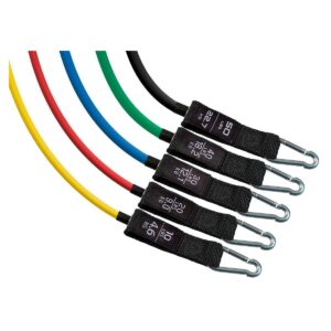 Monoprice GetFit Fitness Workout Resistance Bands Set of 5 Color Coded Bands Durable Construction with Door Anchors, Ankle Straps, Hand Grips