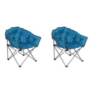 Mac Sports Folding Padded Outdoor Club Chair with Carry Bag, Blue/Black (2 Pack)