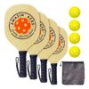 Amazin' Aces Wood Pickleball Set with 4 Wooden Padded Paddles, 4 Yellow Balls, and Carry Bag Great for Schools, Community Centers, and Athletic Clubs
