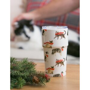 Cypress Home Beautiful Stylin Cat and Dog Double Wall Ceramic Companion Cup with Tritan Lid - 4 x 4 x 6 Inches Indoor/Ou
