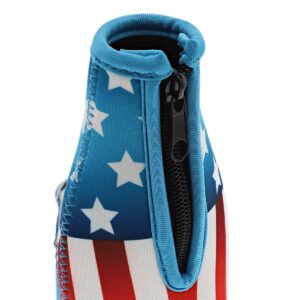 Juvale 2-Pack Patriotic Beer Bottle Cooler Sleeves with Attached Cigarette & Lighter Holder, USA Stars & Stripes Flag Design, Fits 12 oz Bottles