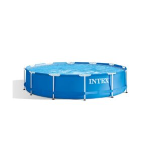 Intex 12 Foot x 30 In. Easy Set and Metal Frame Pool w/ Solar Cover Tarp, Blue