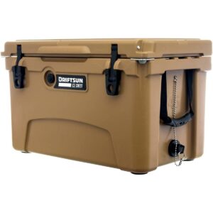 Driftsun Heavy Duty Rotomolded Thermoplastic UV Resistant Portable 45 Quart Insulated Hardside Ice Chest Beverage Cooler, Tan