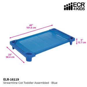 ECR4Kids Streamline Toddler Naptime Cot, Stackable Daycare Cot for Kids, Assembled, Blue, set of 6