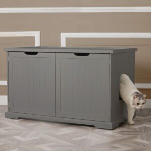 Merry PTH1031722510 Pet Cat Washroom Storage Bench Furniture with Removable Partition Wall, Gray