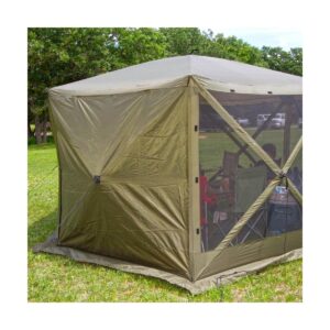 CLAM Quick-Set Escape 12 x 12 Foot Portable Pop-Up Camping Outdoor Gazebo Screen Tent Canopy Shelter and Carry Bag with 6 Wind and Sun Panels, Green