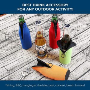 Juvale 4 Pack Beer Bottle Cooler with Zipper, 4 Assorted Colors (2.2 x 7 in)