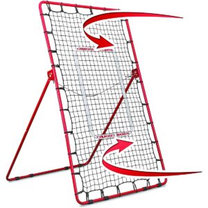 Rukket Sports Adjustable Pitch Back Baseball and Softball Rebounder Practice Throwing Net Screen, Red