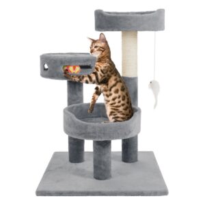 Pet Pal 3-Tier Cat Tower and Interactive Toy, Gray