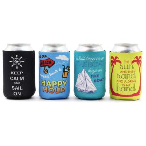 Blue Panda 12-Pack Nautical Beach Theme Can Cooler Sleeves, 12 oz Insulated Beer Koozies Holder, 12 Assorted Designs Quickly Identify Your Can