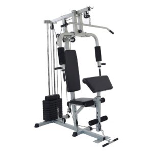 Sporzon! Home Gym Exercise Equipment Bench Workout Station with 330 Pound Resistance, 125 Pound Weight Stack, Detachable Bars, & 4 Roll Leg Developer