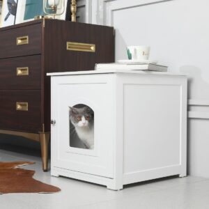 zoovilla Kitty Litter Loo Indoor Hidden Litter Box Furniture Enclosure with Framed Panels and Arched Doorways, White