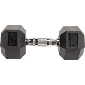 Sporzon Exercise Equipment Rubber Encased Pair of Hexagon Handheld Weight Dumbbells with Contoured Non Slip Handles for Home Fitness, 25 Pounds
