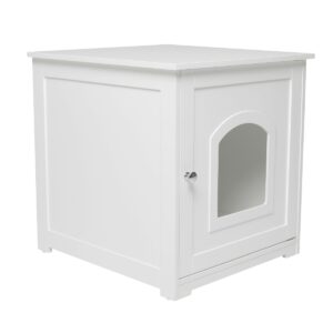 zoovilla Kitty Litter Loo Indoor Hidden Litter Box Furniture Enclosure with Framed Panels and Arched Doorways, White