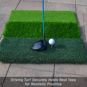 GoSports Tri-Turf XL 24 Inch Versatile Indoor Outdoor Weighted Golf Practice Hitting Mat with Fairway, Rough, and Driving Surfaces