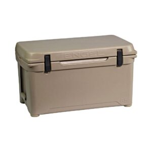 Engel High Performance 58-Quart Portable Seamless Rotomolded Airtight 70 Can Hard Cooler and Ice Box for Camping, Sports Events, and Fishing, Tan