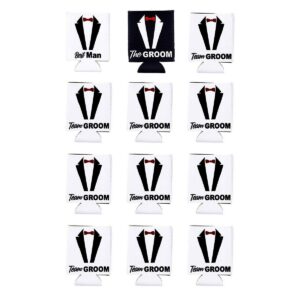 12-Pack Bachelor Party Can Cooler Sleeves, 12 oz Insulated Beer Koozies Neoprene Holder for Groomsman Party Favors
