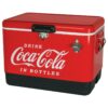 Koolatron Large 54 Quart 85 Can Capacity Portable Retro Coca-Cola Ice Chest Stainless Steel Hard Cooler with Built In Bottle Opener, Red