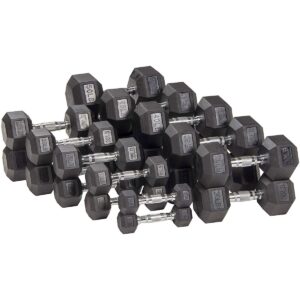 Sporzon Exercise Equipment Single Rubber Encased Hexagon Handheld Free Weight Dumbbell with Contoured Non Slip Handle for Home Fitness, 30 Pounds