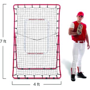 Rukket Sports Adjustable Pitch Back Baseball and Softball Rebounder Pro Practice Throwing Net Screen, Red