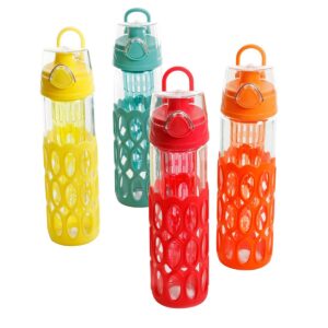 Gibson Home Rainbow Cool 4 Pack 20 Ounce Single Wall Glass Hydration Bottle Set