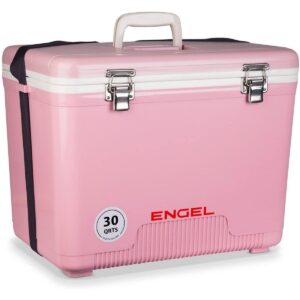 Engel 30-Quart 48 Can Portable Leak-Proof Compact Lightweight Insulated Airtight Hard Drybox Cooler for Fishing, Hunting, and Camping, Pink
